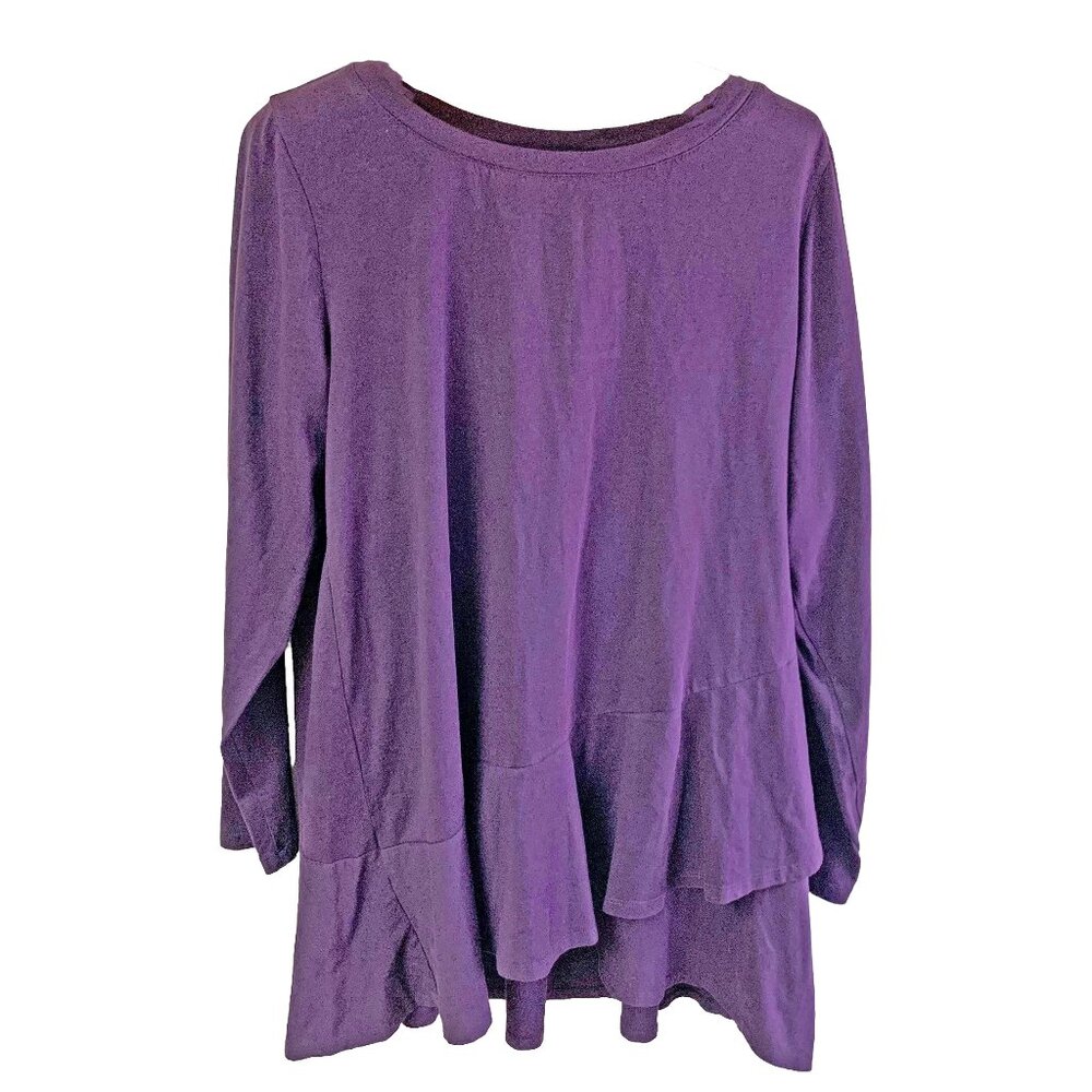 LOGO Lori Goldstein Purple‎ Cotton Modal Tiered Long Sleeve Top